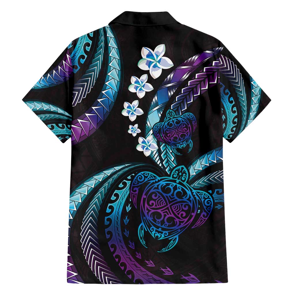 Hawaii Turtles Plumeria Family Matching Off Shoulder Short Dress and Hawaiian Shirt Amethyst Gradient Polynesian Pattern LT01 - Polynesian Pride