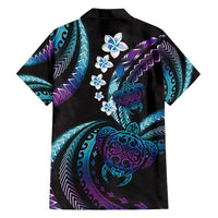 Hawaii Turtles Plumeria Family Matching Off Shoulder Short Dress and Hawaiian Shirt Amethyst Gradient Polynesian Pattern LT01 - Polynesian Pride