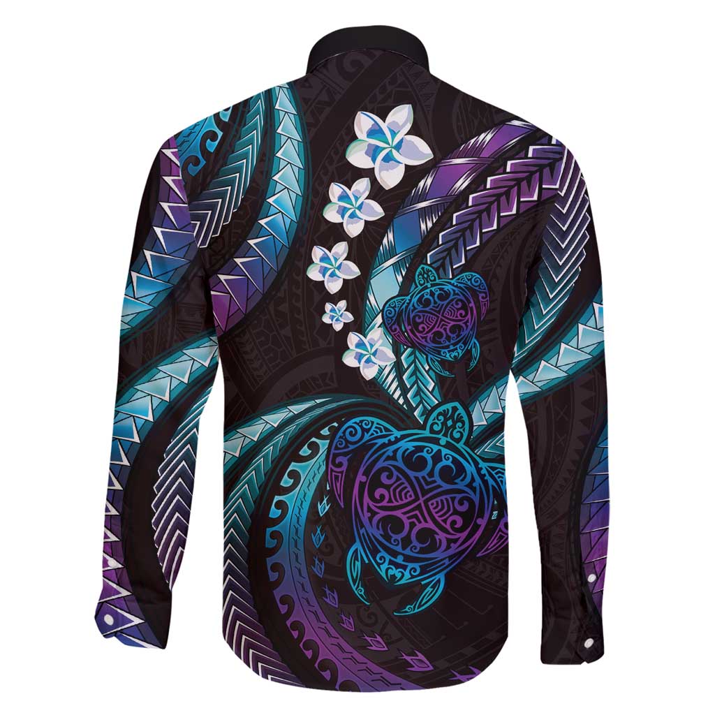 Hawaii Turtles Plumeria Family Matching Off Shoulder Short Dress and Hawaiian Shirt Amethyst Gradient Polynesian Pattern LT01 - Polynesian Pride