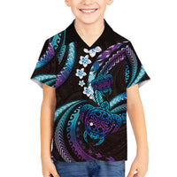 Hawaii Turtles Plumeria Family Matching Off Shoulder Short Dress and Hawaiian Shirt Amethyst Gradient Polynesian Pattern LT01 Son's Shirt Purple - Polynesian Pride