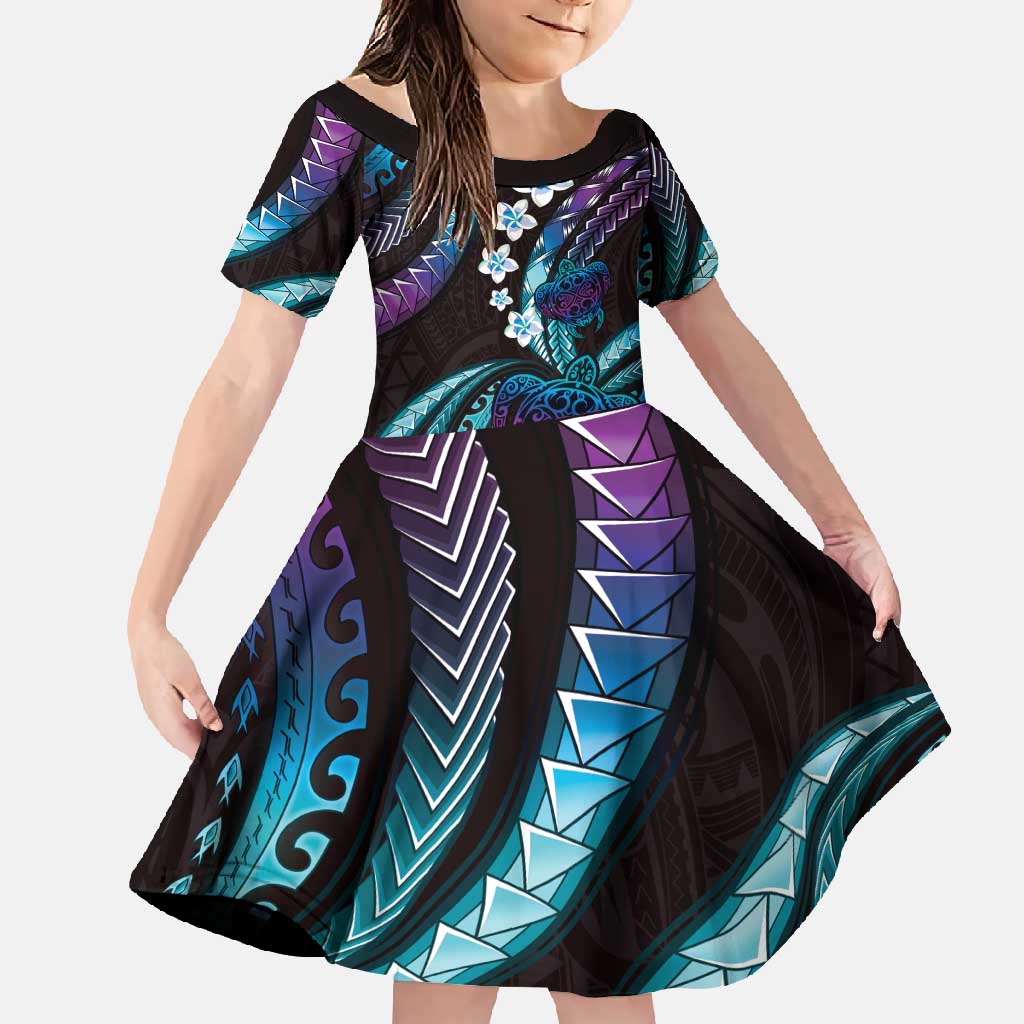 Hawaii Turtles Plumeria Family Matching Summer Maxi Dress and Hawaiian Shirt Amethyst Gradient Polynesian Pattern
