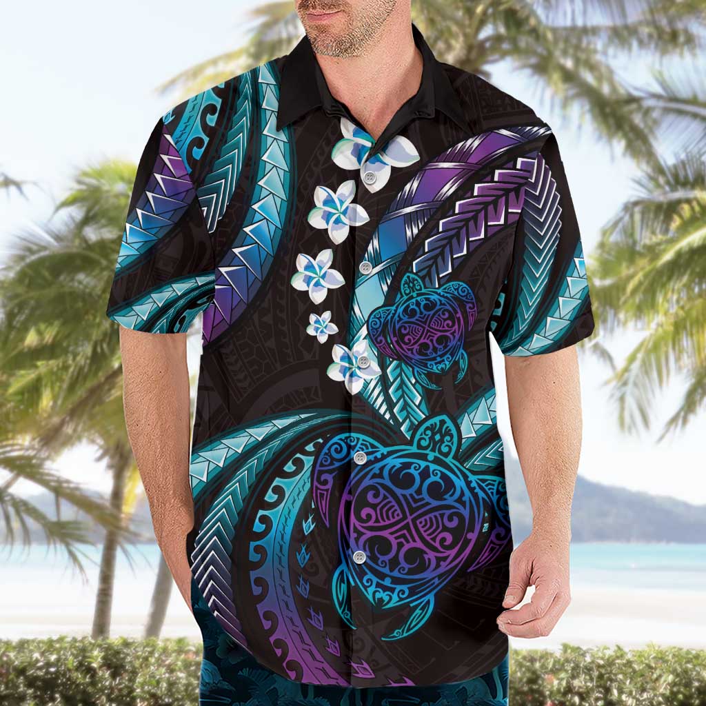 Hawaii Turtles Plumeria Hawaiian Shirt Amethyst Gradient Polynesian Pattern