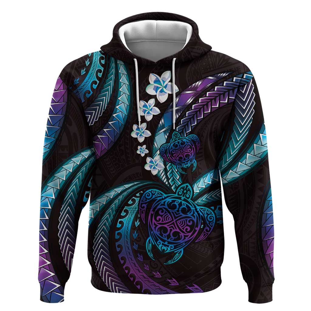 Hawaii Turtles Plumeria Hoodie Amethyst Gradient Polynesian Pattern