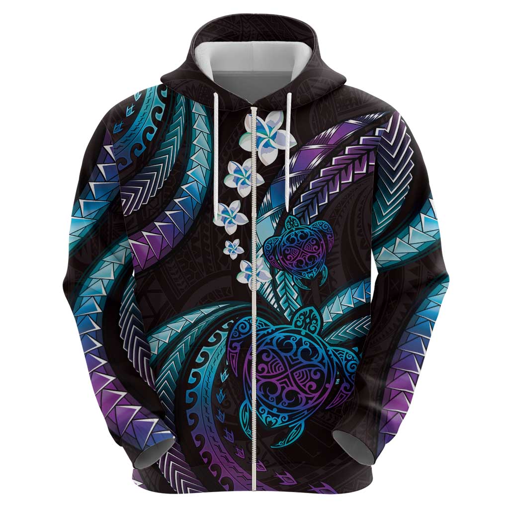 Hawaii Turtles Plumeria Hoodie Amethyst Gradient Polynesian Pattern
