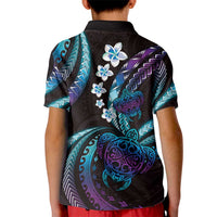 Hawaii Turtles Plumeria Kid Polo Shirt Amethyst Gradient Polynesian Pattern