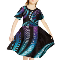Hawaii Turtles Plumeria Kid Short Sleeve Dress Amethyst Gradient Polynesian Pattern