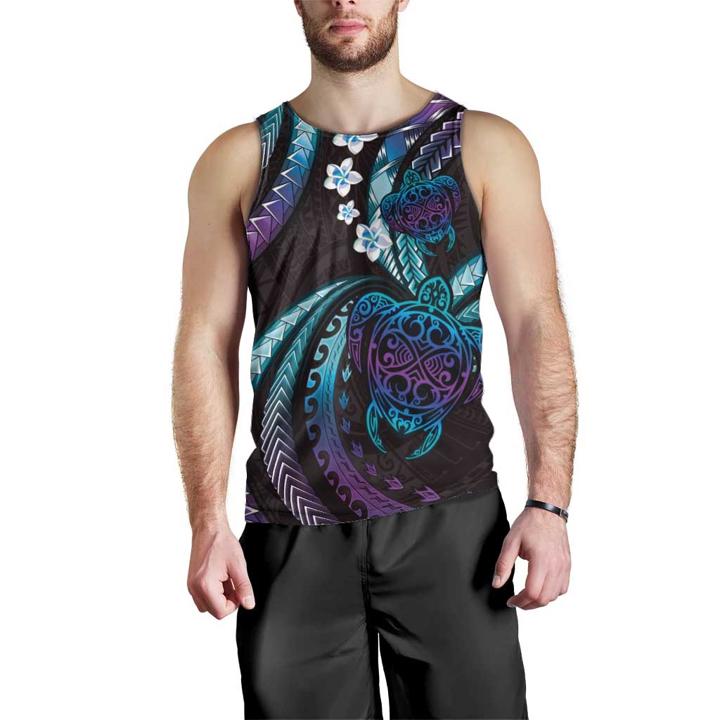 Hawaii Turtles Plumeria Men Tank Top Amethyst Gradient Polynesian Pattern