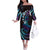 Hawaii Turtles Plumeria Off The Shoulder Long Sleeve Dress Amethyst Gradient Polynesian Pattern