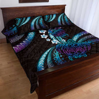Hawaii Turtles Plumeria Quilt Bed Set Amethyst Gradient Polynesian Pattern