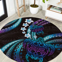 Hawaii Turtles Plumeria Round Carpet Amethyst Gradient Polynesian Pattern
