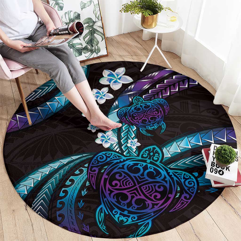 Hawaii Turtles Plumeria Round Carpet Amethyst Gradient Polynesian Pattern