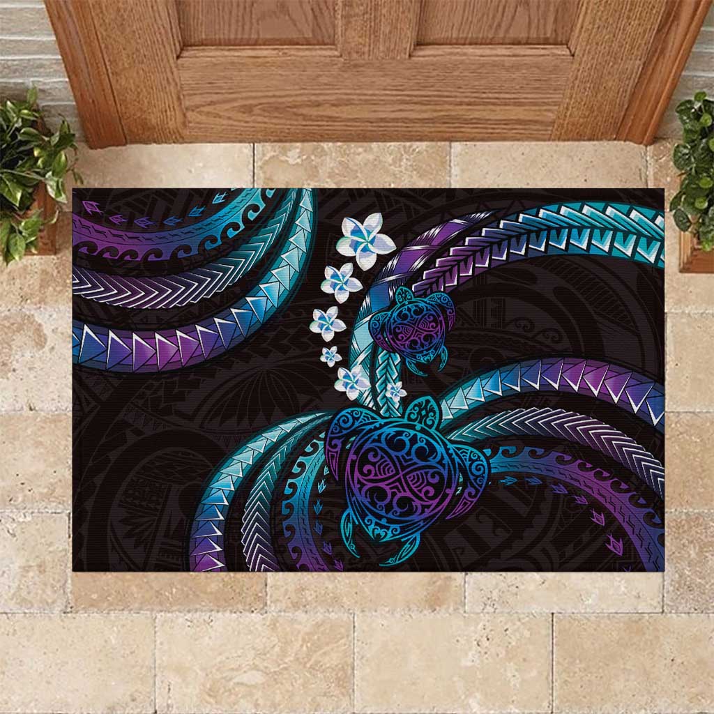 Hawaii Turtles Plumeria Rubber Doormat Amethyst Gradient Polynesian Pattern