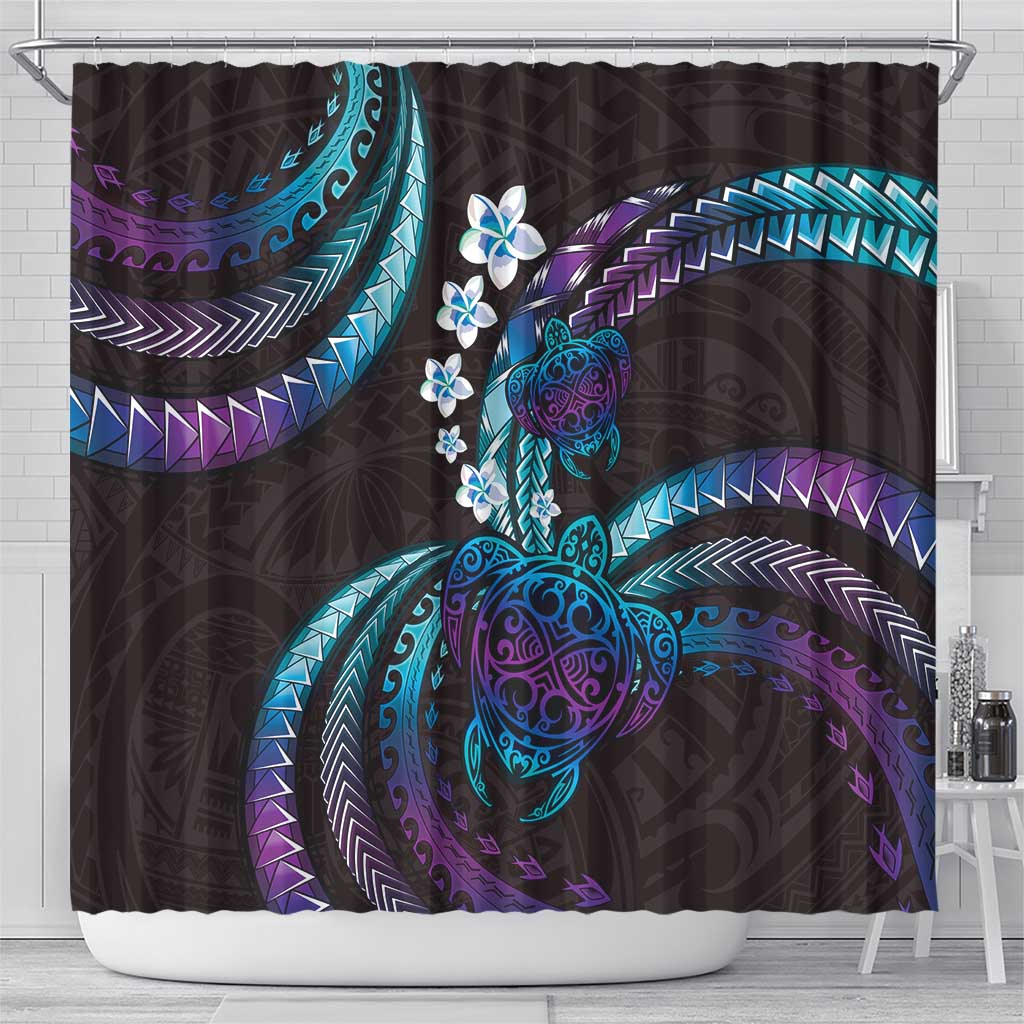 Hawaii Turtles Plumeria Shower Curtain Amethyst Gradient Polynesian Pattern