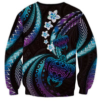 Hawaii Turtles Plumeria Sweatshirt Amethyst Gradient Polynesian Pattern
