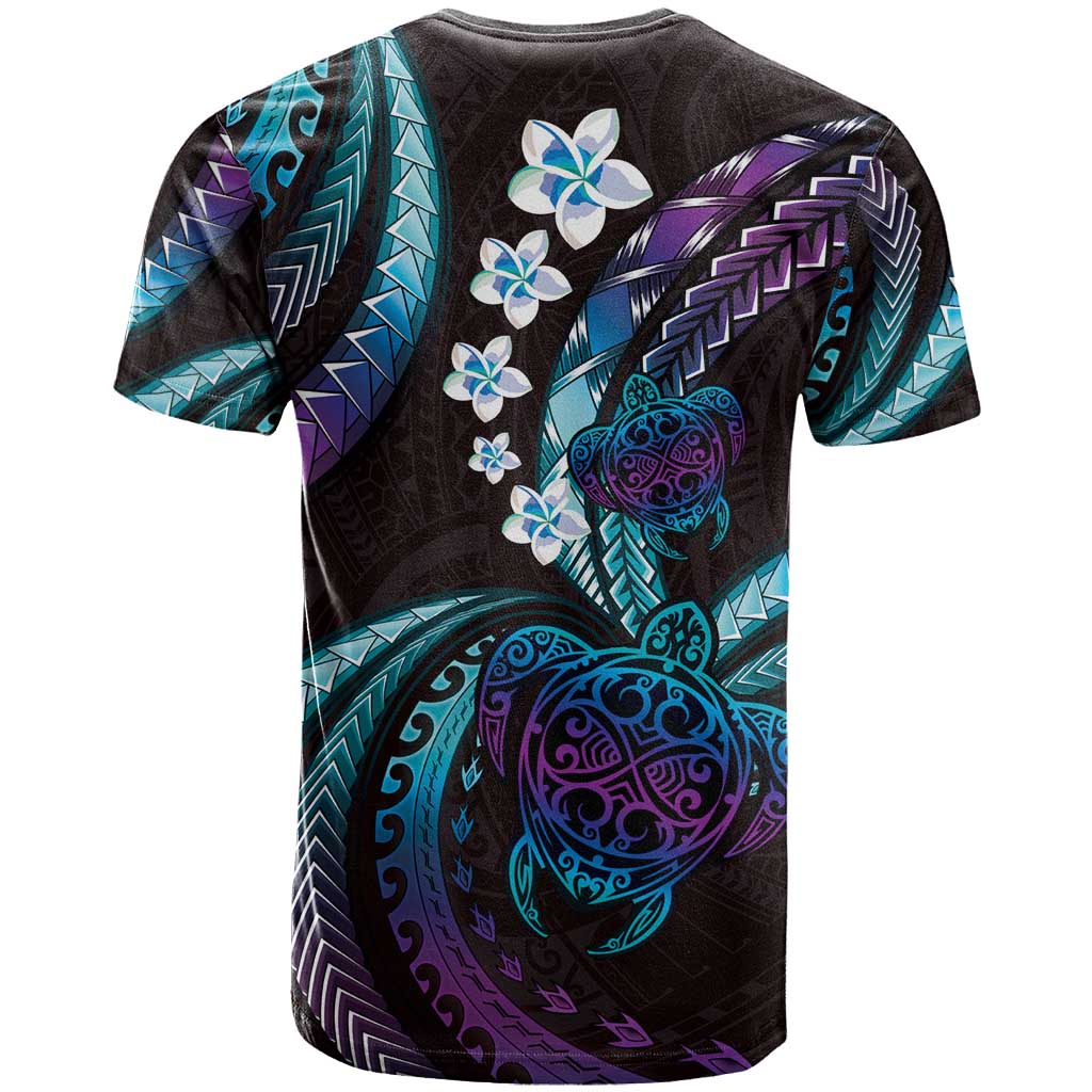 Hawaii Turtles Plumeria T Shirt Amethyst Gradient Polynesian Pattern