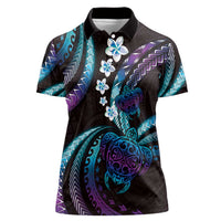 Hawaii Turtles Plumeria Women Polo Shirt Amethyst Gradient Polynesian Pattern
