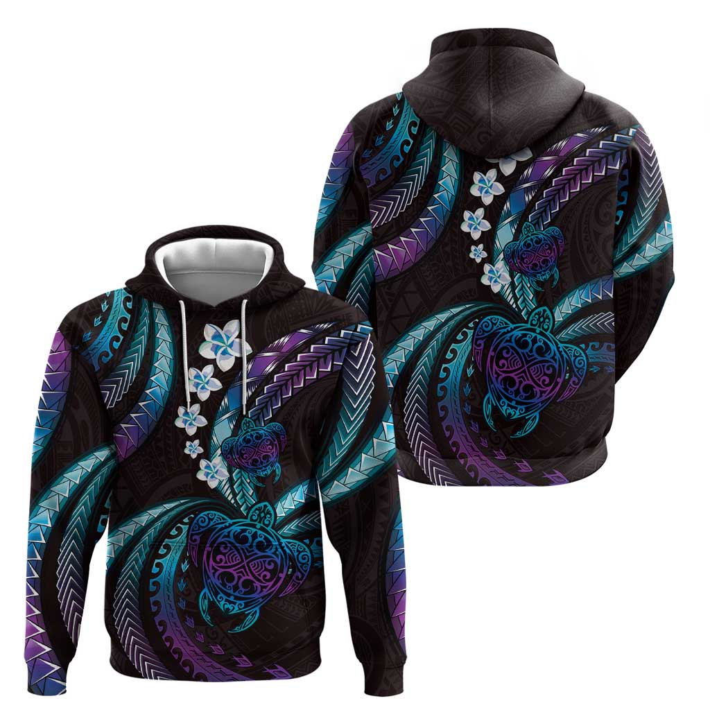Hawaii Turtles Plumeria Zip Hoodie Amethyst Gradient Polynesian Pattern