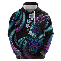 Hawaii Turtles Plumeria Zip Hoodie Amethyst Gradient Polynesian Pattern