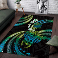 Hawaii Turtles Plumeria Area Rug Chartreuse Cyan Polynesian Pattern