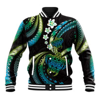 Hawaii Turtles Plumeria Baseball Jacket Chartreuse Cyan Polynesian Pattern