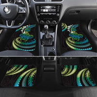 Hawaii Turtles Plumeria Car Mats Chartreuse Cyan Polynesian Pattern