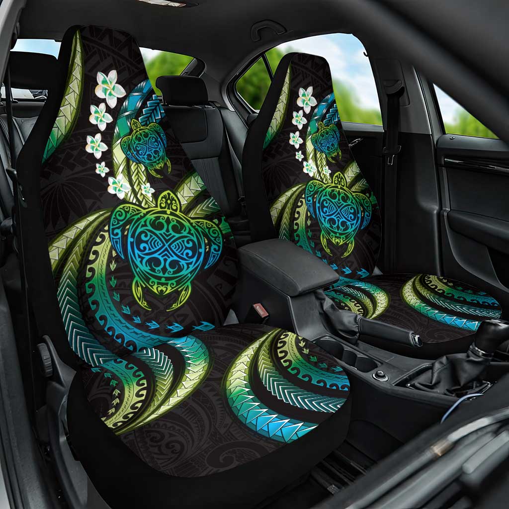 Hawaii Turtles Plumeria Car Seat Cover Chartreuse Cyan Polynesian Pattern