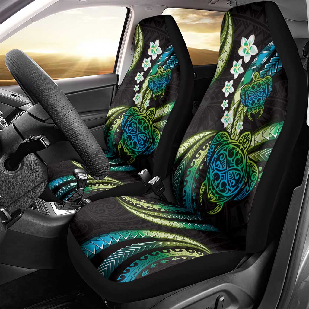 Hawaii Turtles Plumeria Car Seat Cover Chartreuse Cyan Polynesian Pattern