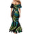 Hawaii Turtles Plumeria Family Matching Mermaid Dress and Hawaiian Shirt Chartreuse Cyan Polynesian Pattern