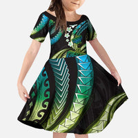 Hawaii Turtles Plumeria Family Matching Off Shoulder Maxi Dress and Hawaiian Shirt Chartreuse Cyan Polynesian Pattern