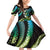 Hawaii Turtles Plumeria Family Matching Off Shoulder Short Dress and Hawaiian Shirt Chartreuse Cyan Polynesian Pattern