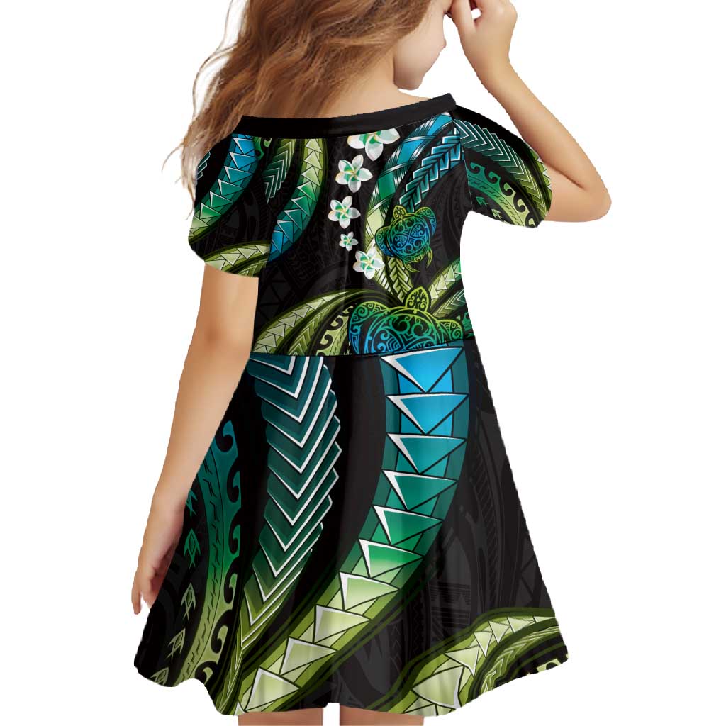Hawaii Turtles Plumeria Family Matching Summer Maxi Dress and Hawaiian Shirt Chartreuse Cyan Polynesian Pattern
