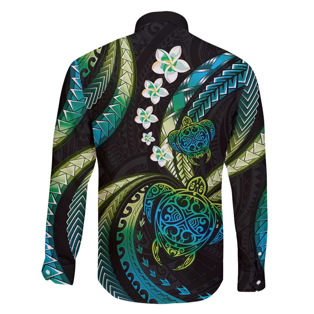 Hawaii Turtles Plumeria Family Matching Summer Maxi Dress and Hawaiian Shirt Chartreuse Cyan Polynesian Pattern