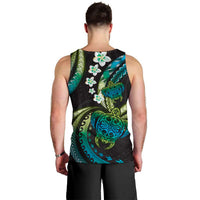 Hawaii Turtles Plumeria Men Tank Top Chartreuse Cyan Polynesian Pattern