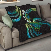 Hawaii Turtles Plumeria Quilt Chartreuse Cyan Polynesian Pattern