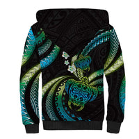 Hawaii Turtles Plumeria Sherpa Hoodie Chartreuse Cyan Polynesian Pattern