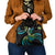 Hawaii Turtles Plumeria Shoulder Handbag Chartreuse Cyan Polynesian Pattern