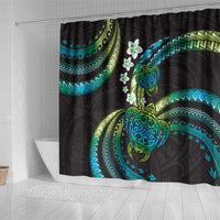 Hawaii Turtles Plumeria Shower Curtain Chartreuse Cyan Polynesian Pattern
