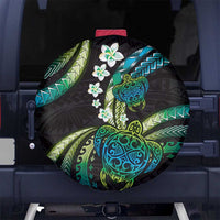 Hawaii Turtles Plumeria Spare Tire Cover Chartreuse Cyan Polynesian Pattern