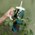 Hawaii Turtles Plumeria Tumbler With Handle Chartreuse Cyan Polynesian Pattern
