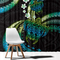 Hawaii Turtles Plumeria Window Curtain Chartreuse Cyan Polynesian Pattern
