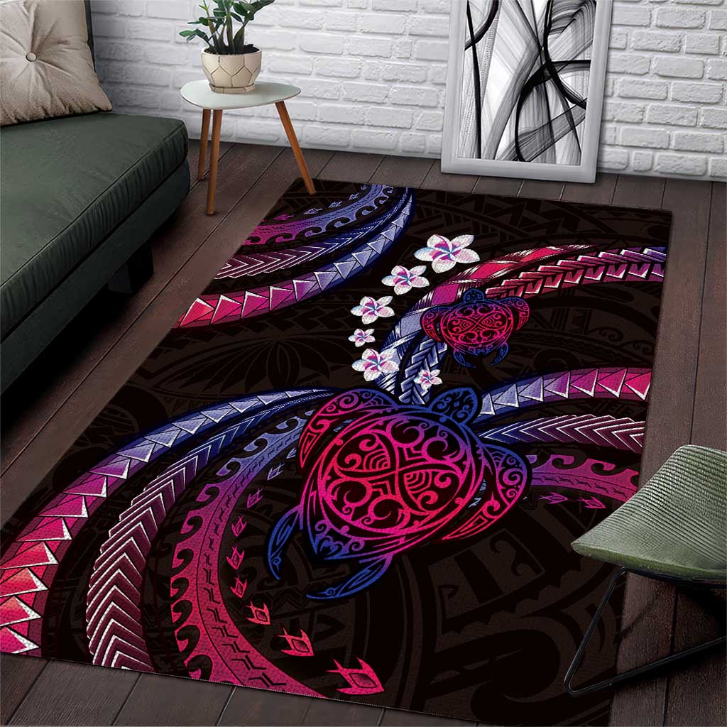 Hawaii Turtles Plumeria Area Rug Sweet Gradient Polynesian Pattern