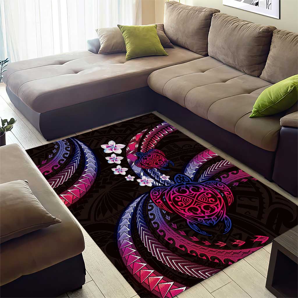 Hawaii Turtles Plumeria Area Rug Sweet Gradient Polynesian Pattern