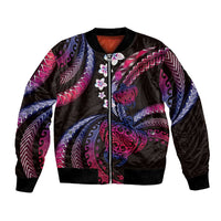 Hawaii Turtles Plumeria Bomber Jacket Sweet Gradient Polynesian Pattern