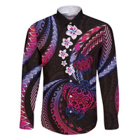 Hawaii Turtles Plumeria Family Matching Long Sleeve Bodycon Dress and Hawaiian Shirt Sweet Gradient Polynesian Pattern