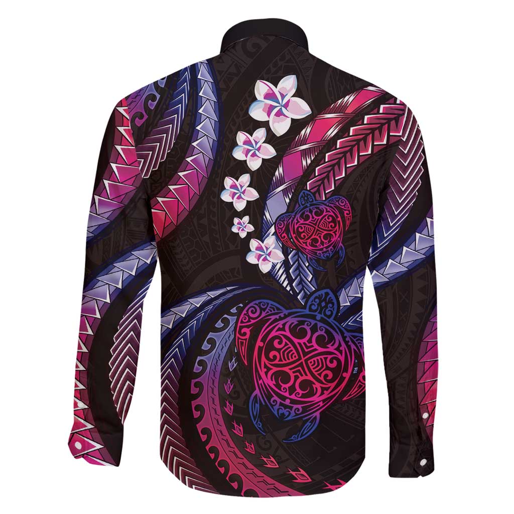 Hawaii Turtles Plumeria Family Matching Long Sleeve Bodycon Dress and Hawaiian Shirt Sweet Gradient Polynesian Pattern