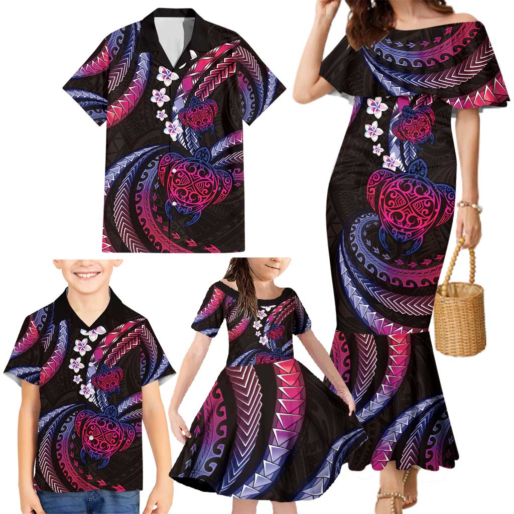 Hawaii Turtles Plumeria Family Matching Mermaid Dress and Hawaiian Shirt Sweet Gradient Polynesian Pattern