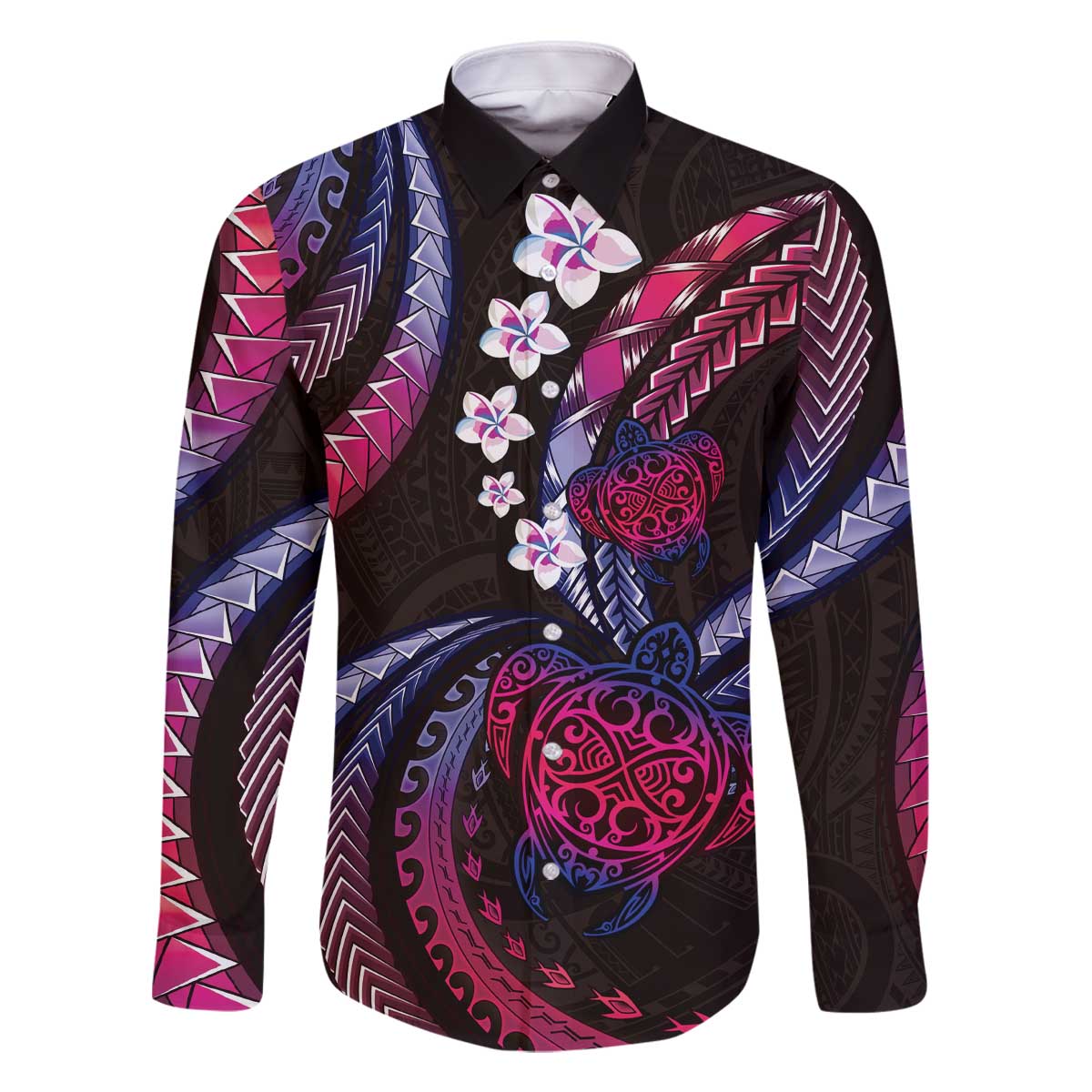 Hawaii Turtles Plumeria Family Matching Off The Shoulder Long Sleeve Dress and Hawaiian Shirt Sweet Gradient Polynesian Pattern