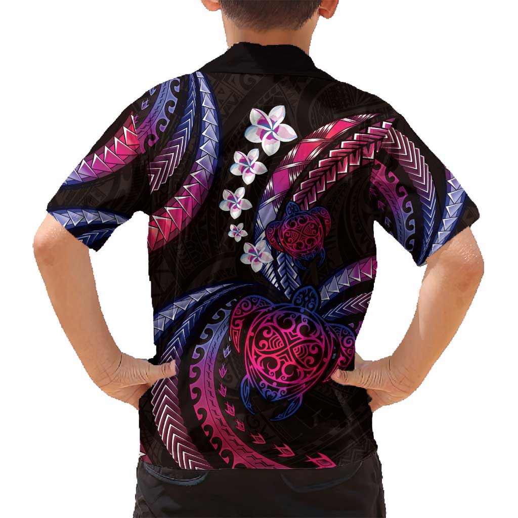 Hawaii Turtles Plumeria Family Matching Off Shoulder Maxi Dress and Hawaiian Shirt Sweet Gradient Polynesian Pattern