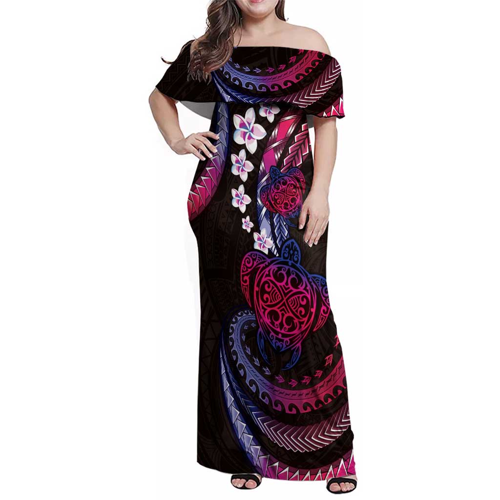 Hawaii Turtles Plumeria Family Matching Off Shoulder Maxi Dress and Hawaiian Shirt Sweet Gradient Polynesian Pattern