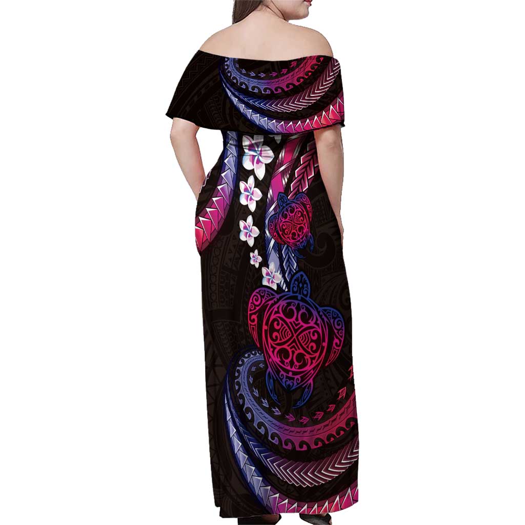 Hawaii Turtles Plumeria Family Matching Off Shoulder Maxi Dress and Hawaiian Shirt Sweet Gradient Polynesian Pattern